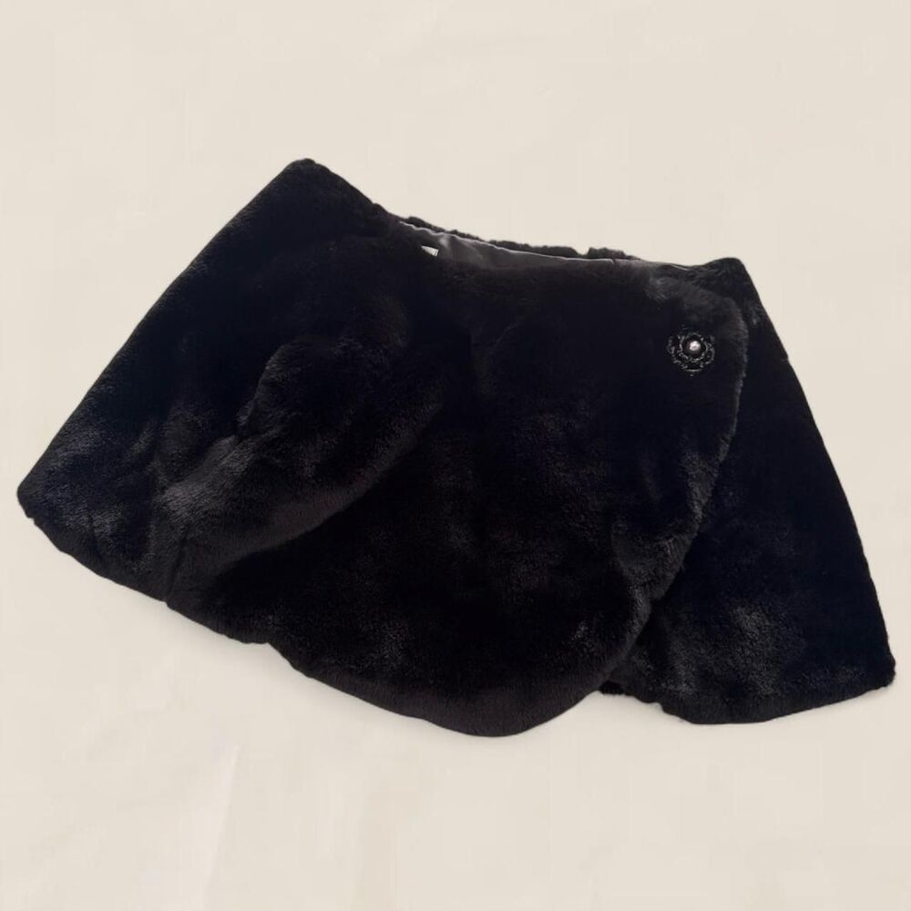 Black faux fur shrug bolero crop jacket | size small old Hollywood glam - Picture 6 of 8
